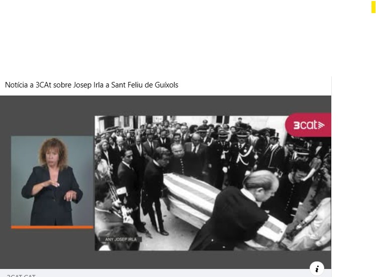 Notícia de 3CAT (TV3) sobre la presència de Josep Irla a Sant Feliu de Guíxols