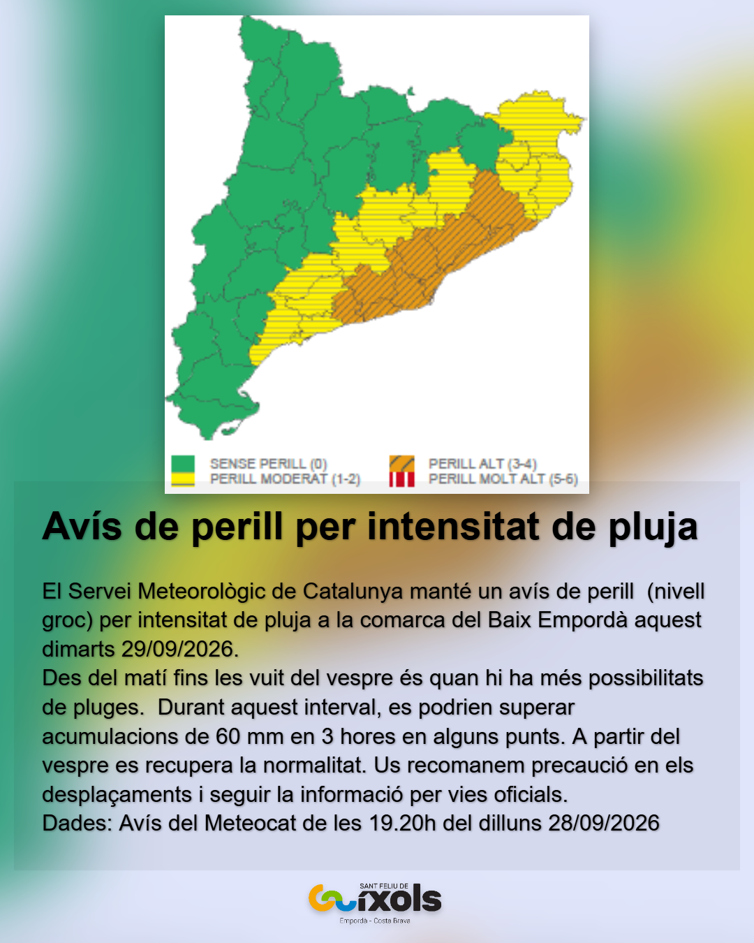 Avís de perill per intensitat de pluja