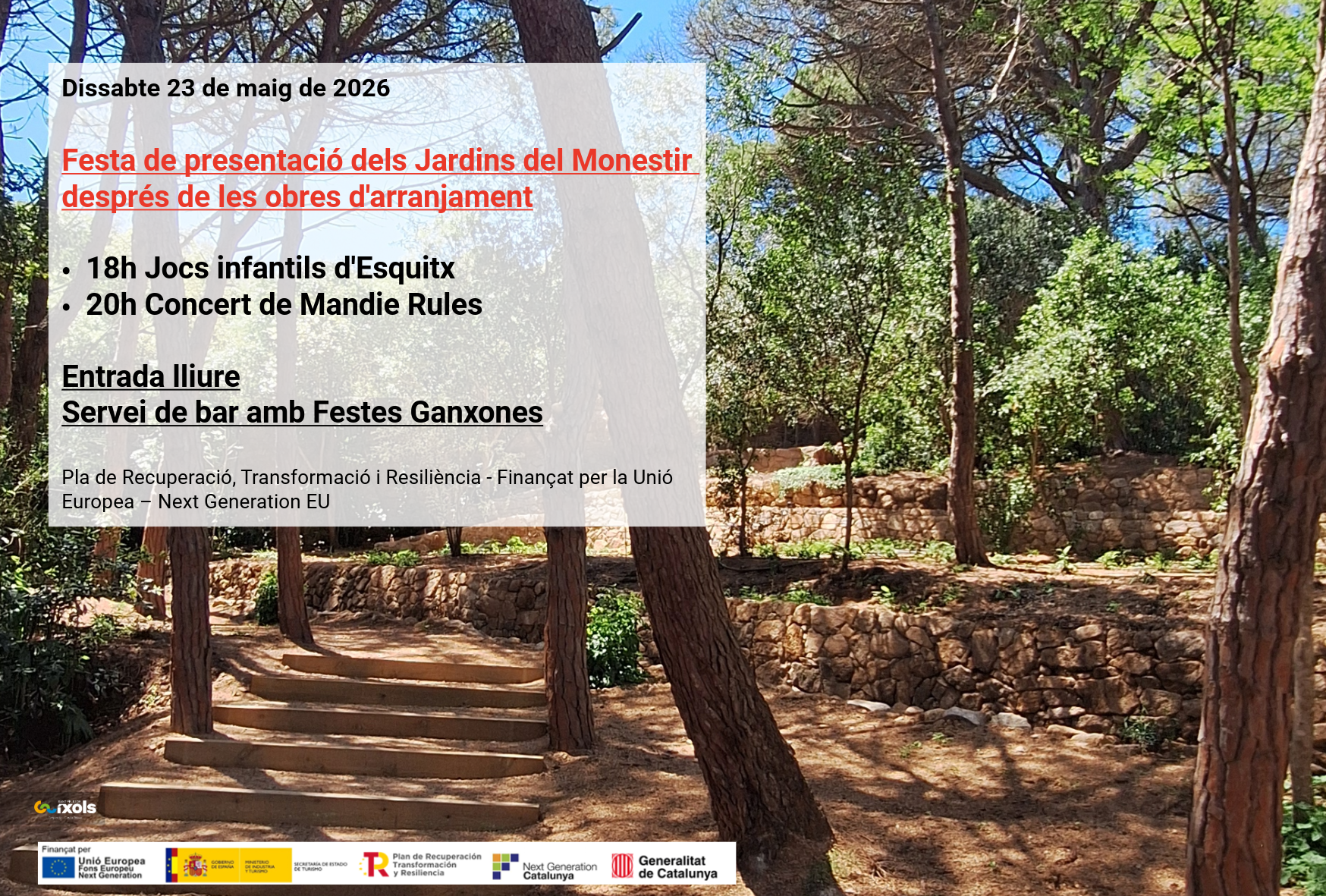  Dissabte 23 de maig de 2026 - Festa de presentació dels Jardins del Monestir després de les obres d'arranjament
