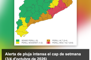 Alerta de pluja intensa el cap de setmana (3/4 d'octubre de 2026)